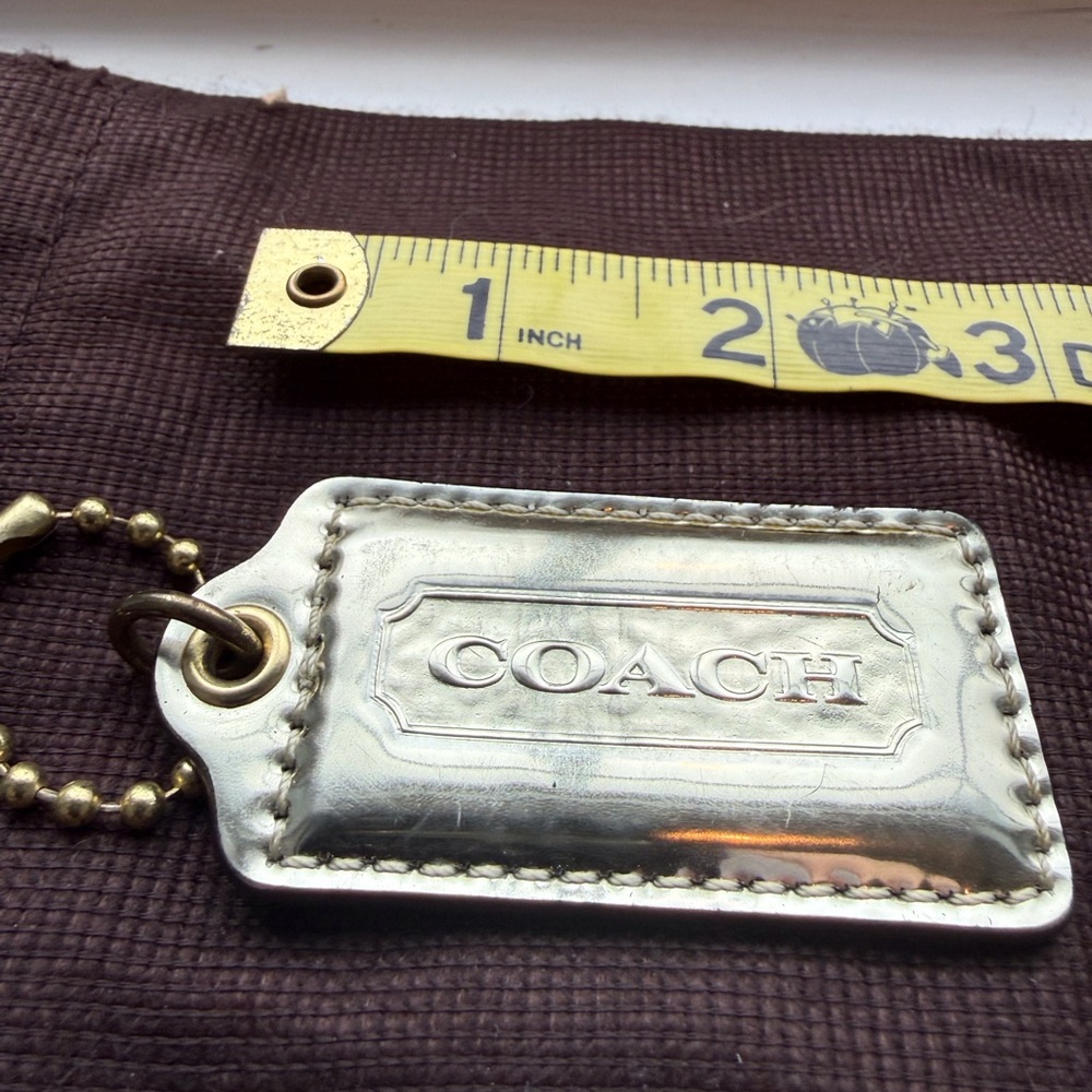Coach Metallic Silver Leather Hangtag Replacement Bag Charm Gold Ball Chain Logo